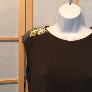 90s Susan Lazar shell top w/ beaded shoulder, S/M
